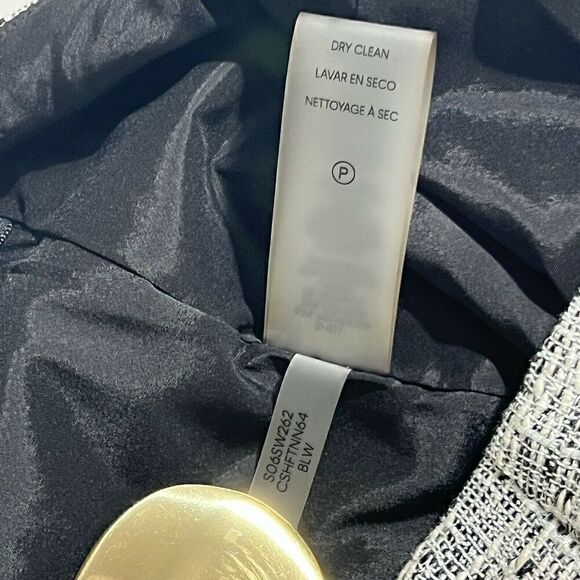 Calvin Klein Pencil Skirt Size 4 Women's Black White Metallic Tweed Fringe New - Picture 8 of 12